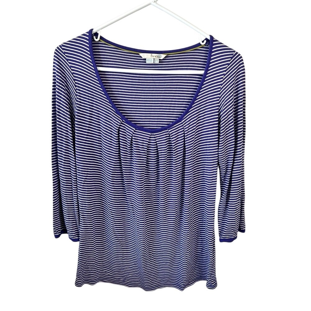 Boden Blue White Striped Scoop Neck Top‎ Size 6 3/4 Sleeves